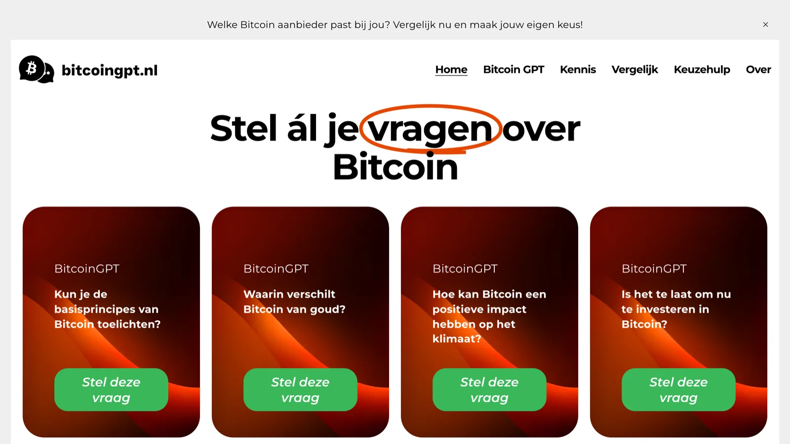 Screenshot van de website BitcoinGPT.nl